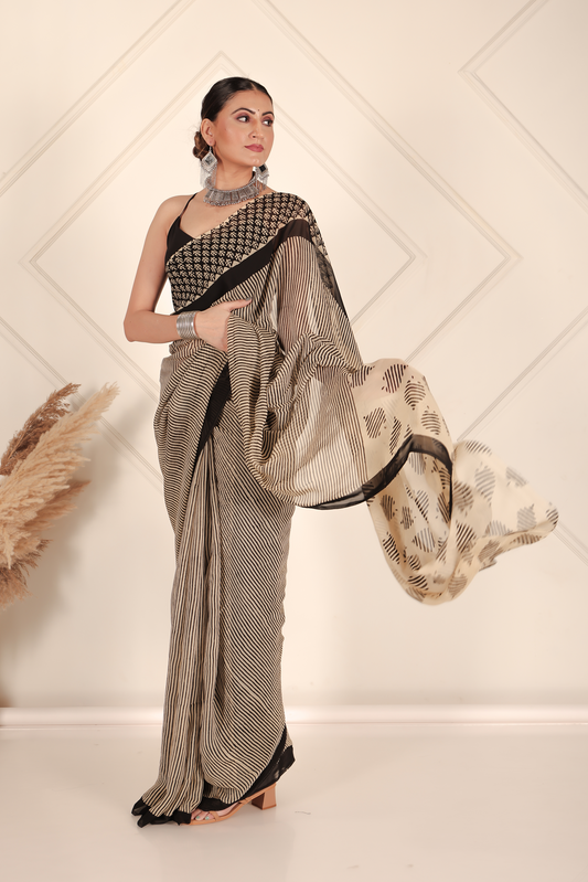 Premium Cream Organza Saree