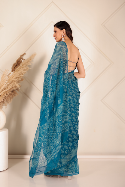 Premium Blue Organza Saree