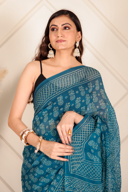 Premium Blue Organza Saree