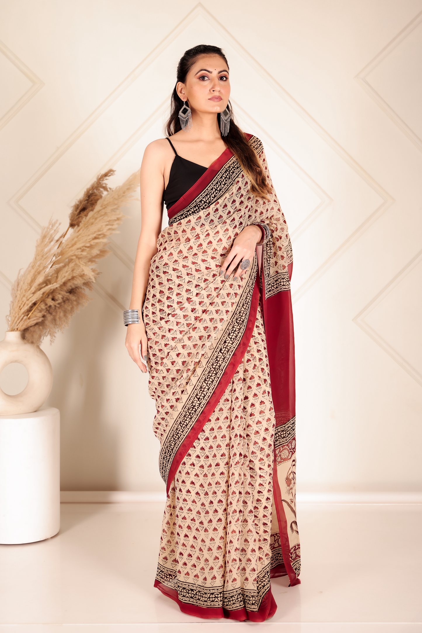 Premium Cream Organza Saree