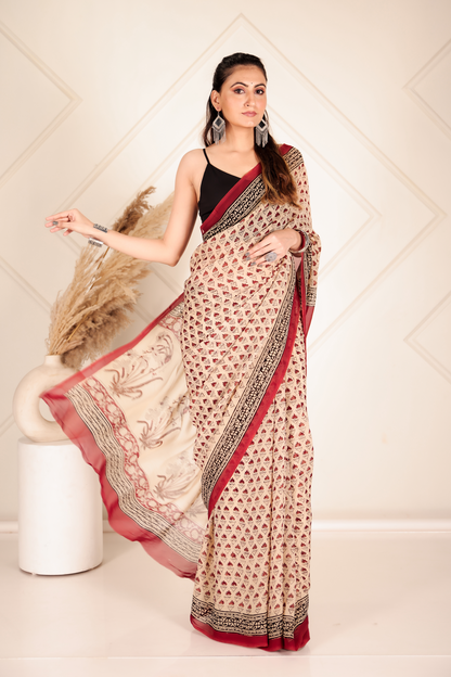 Premium Cream Organza Saree