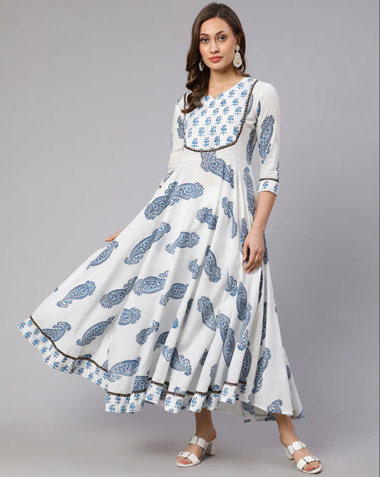 Blue Rayon Anarkali Dress For Women