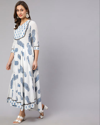 Blue Rayon Anarkali Dress For Women