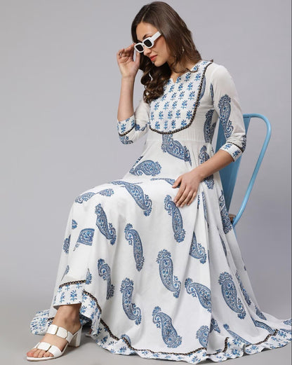 Blue Rayon Anarkali Dress For Women