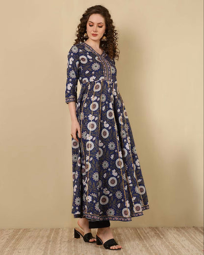 Blue Rayon Anarkali Dress For Women