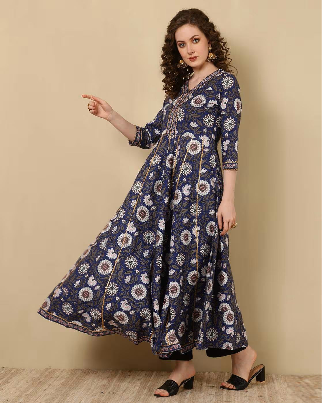 Blue Rayon Anarkali Dress For Women