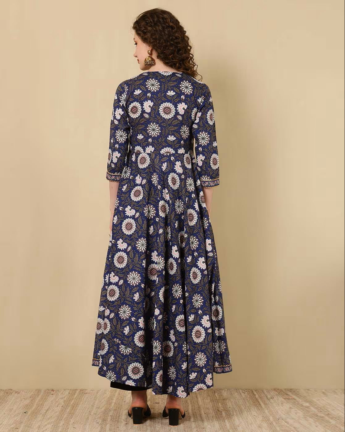 Blue Rayon Anarkali Dress For Women