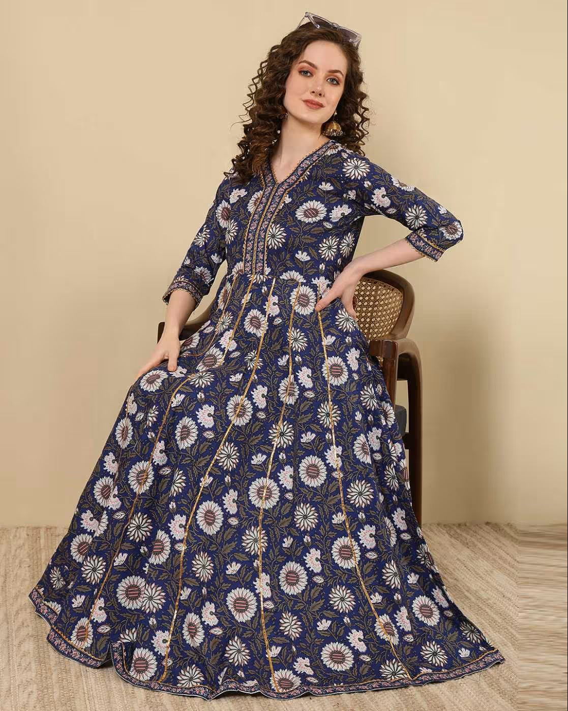 Blue Rayon Anarkali Dress For Women