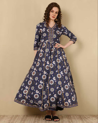 Blue Rayon Anarkali Dress For Women