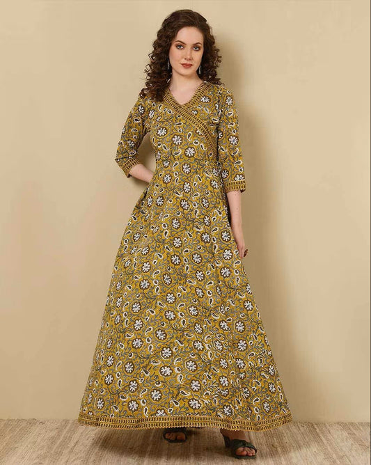 Green Rayon Anarkali Dress For Women