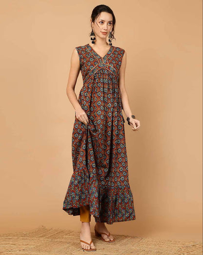 Marron Rayon Anarkali Dress For Women