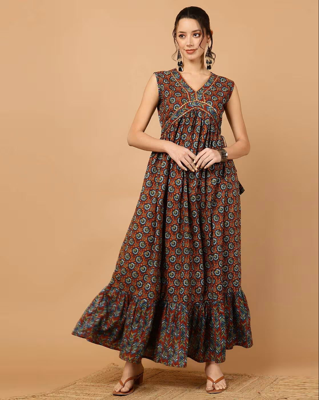 Marron Rayon Anarkali Dress For Women