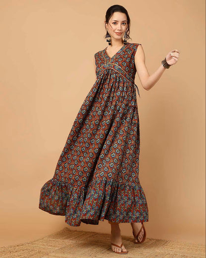 Marron Rayon Anarkali Dress For Women