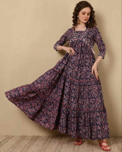 Blue Rayon Anarkali Dress For Women