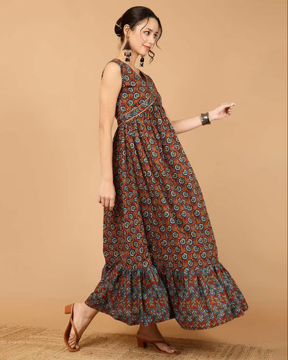 Marron Rayon Anarkali Dress For Women