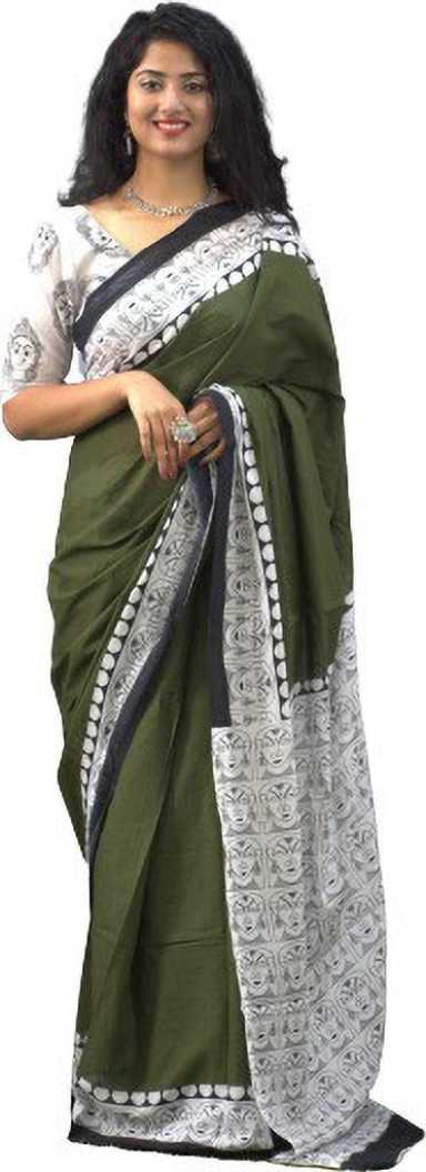 Cotton MulMul Green Printed Sarees