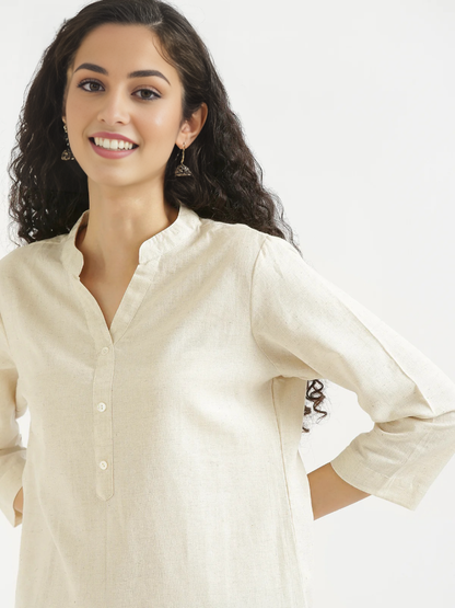 CREAM AIRY LINEN SHORT KURTA