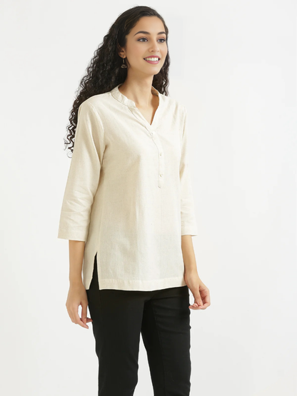 CREAM AIRY LINEN SHORT KURTA