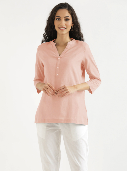 HEATHER PEACH AIRY LINEN SHORT KURTA