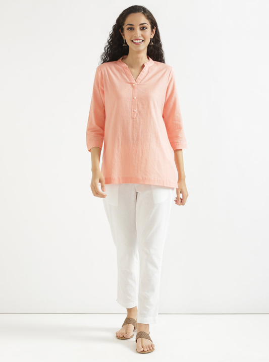 LIGHT PEACH AIRY LINEN SHORT KURTA