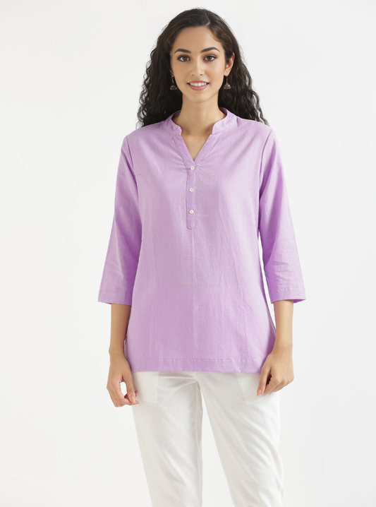 LIGHT MAUVE AIRY LINEN SHORT KURTA