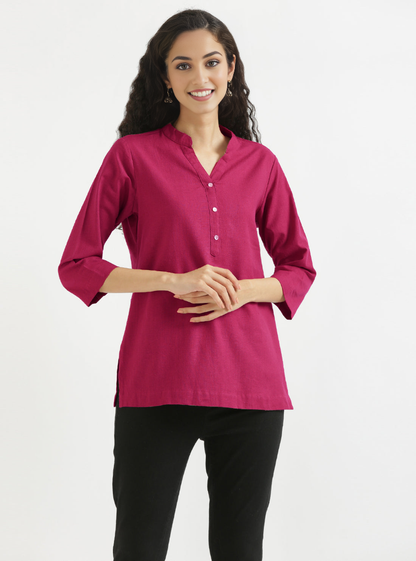 HOT PINK AIRY LINEN SHORT KURTA