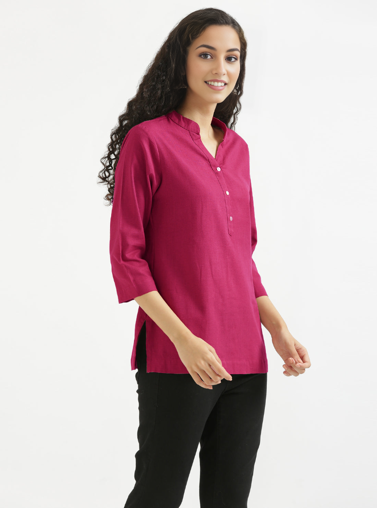 HOT PINK AIRY LINEN SHORT KURTA