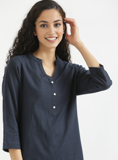 NAVY BLUE AIRY LINEN SHORT KURTA