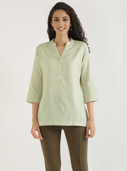 PASTEL GREEN AIRY LINEN SHORT KURTA