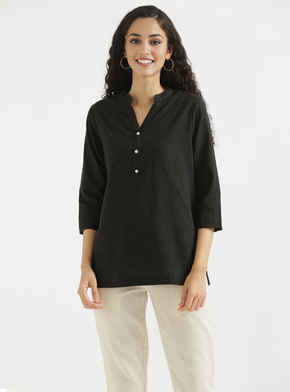 BLACK AIRY LINEN SHORT KURTA