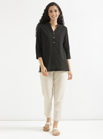 BLACK AIRY LINEN SHORT KURTA