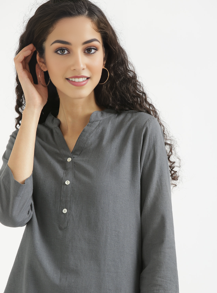 GREY AIRY LINEN SHORT KURTA