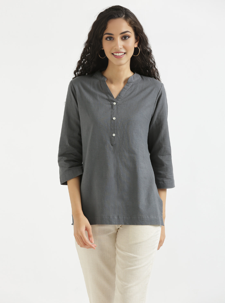 GREY AIRY LINEN SHORT KURTA