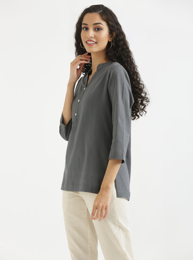 GREY AIRY LINEN SHORT KURTA