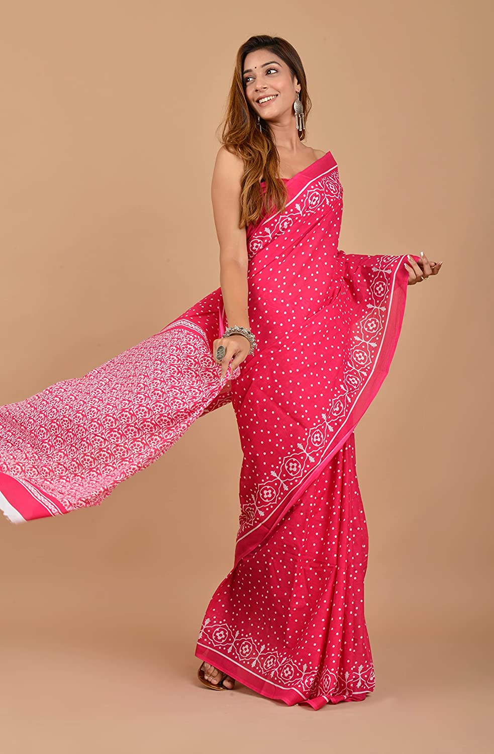 Cotton MulMul Polka Printed Sarees