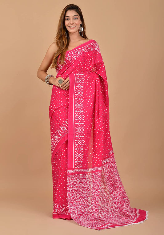 Cotton MulMul Polka Printed Sarees