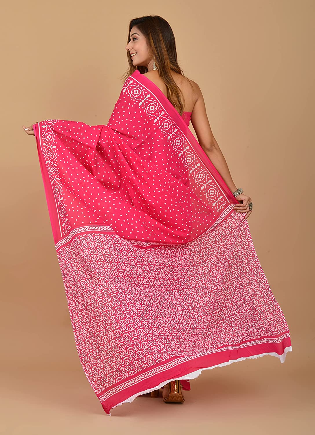 Cotton MulMul Polka Printed Sarees