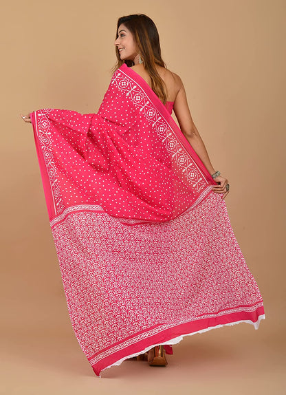 Cotton MulMul Polka Printed Sarees