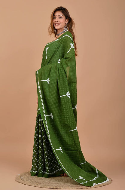 Cotton MulMul Green Printed Sarees